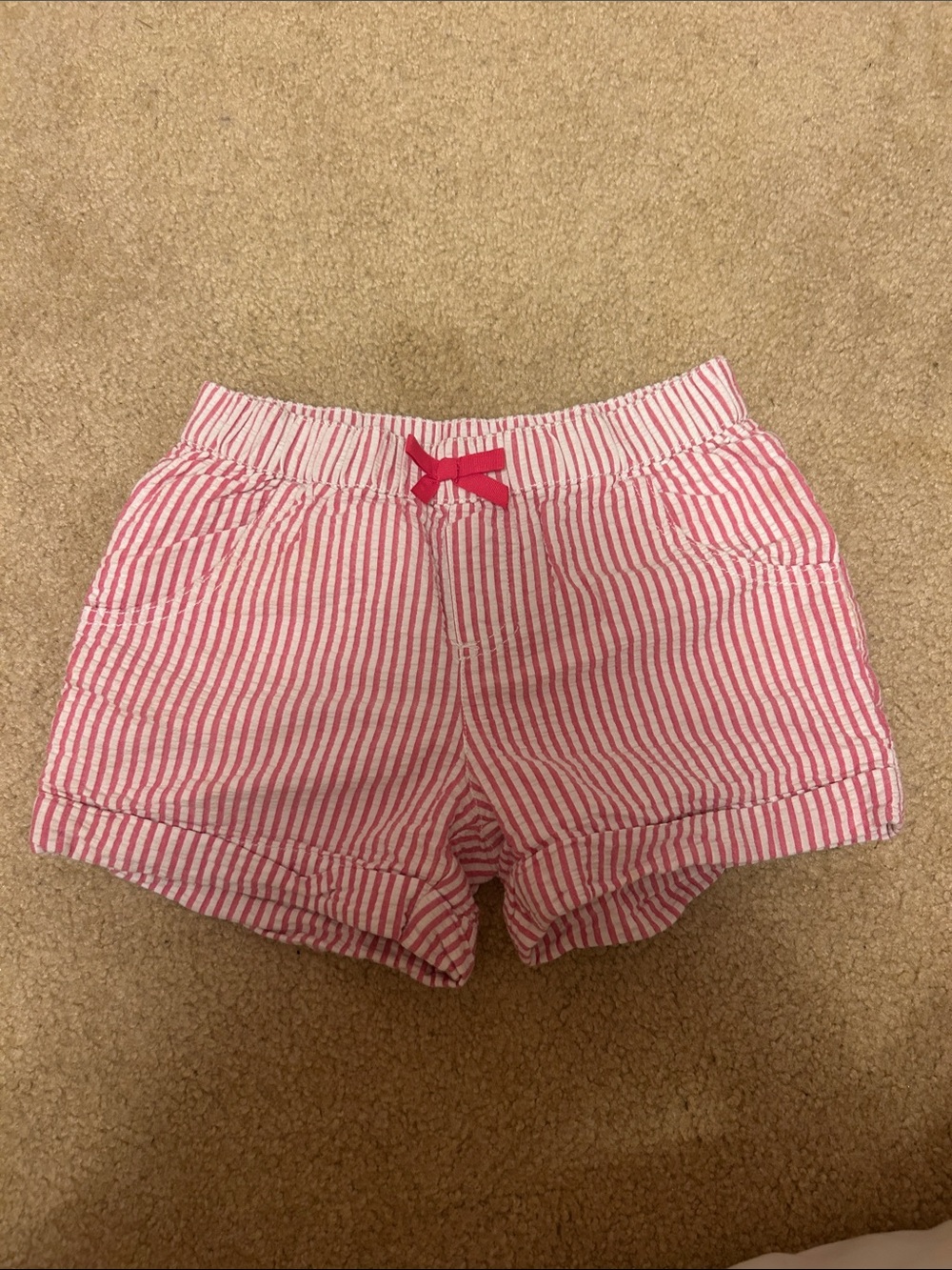 Gymboree Girls' Pink and White Striped Pull-On Cotton Shorts with Bow